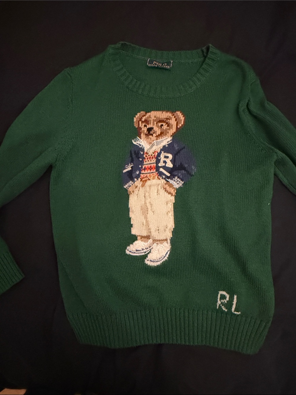 Polo by Ralph Lauren Forest Green Bear Knit Crewneck Sweater